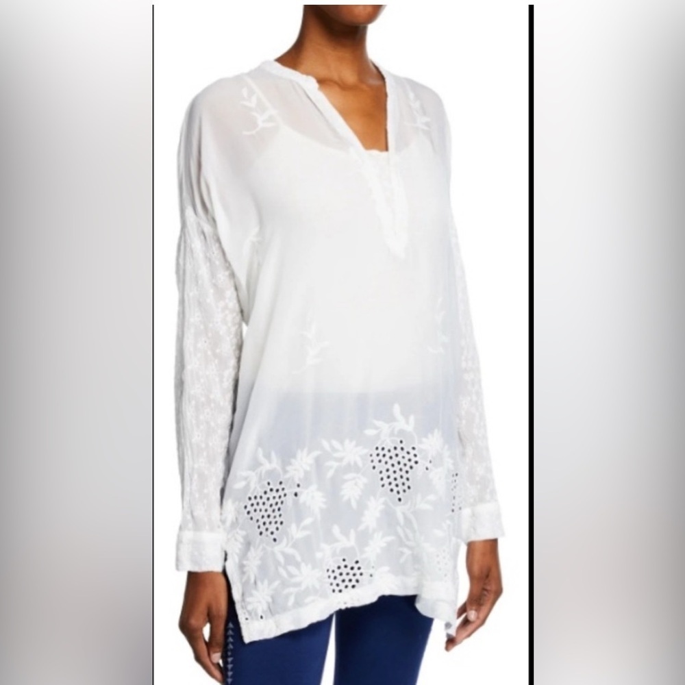 Johnny Was Ellie Long Sleeve White Floral Blouse- Small